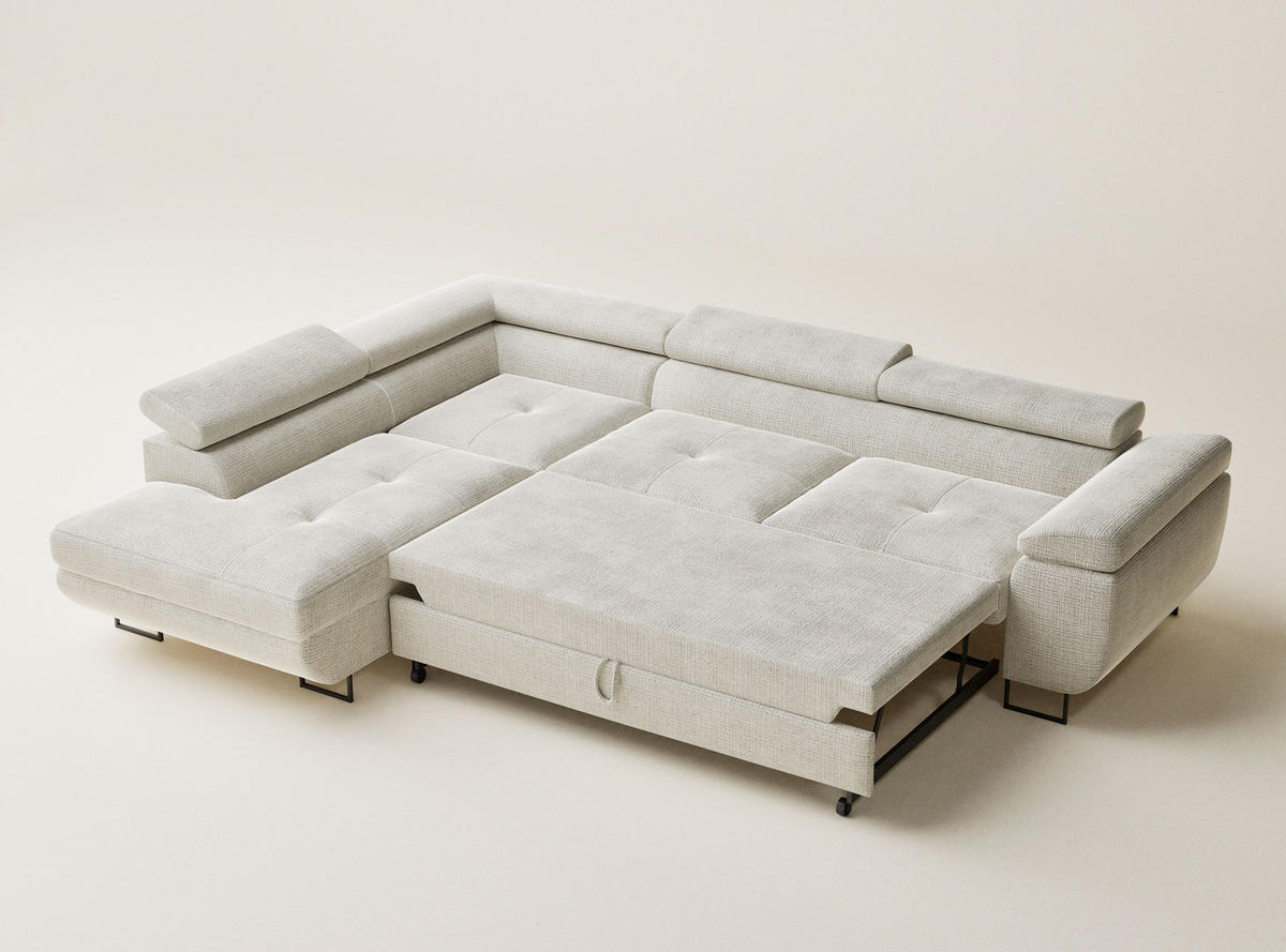 ECKSOFA Concord Beige grau Chenille-Stoff - Links Seite - Greige/Schwarz, Holz/Holzwerkstoff (203/277cm) - Maison de Reve