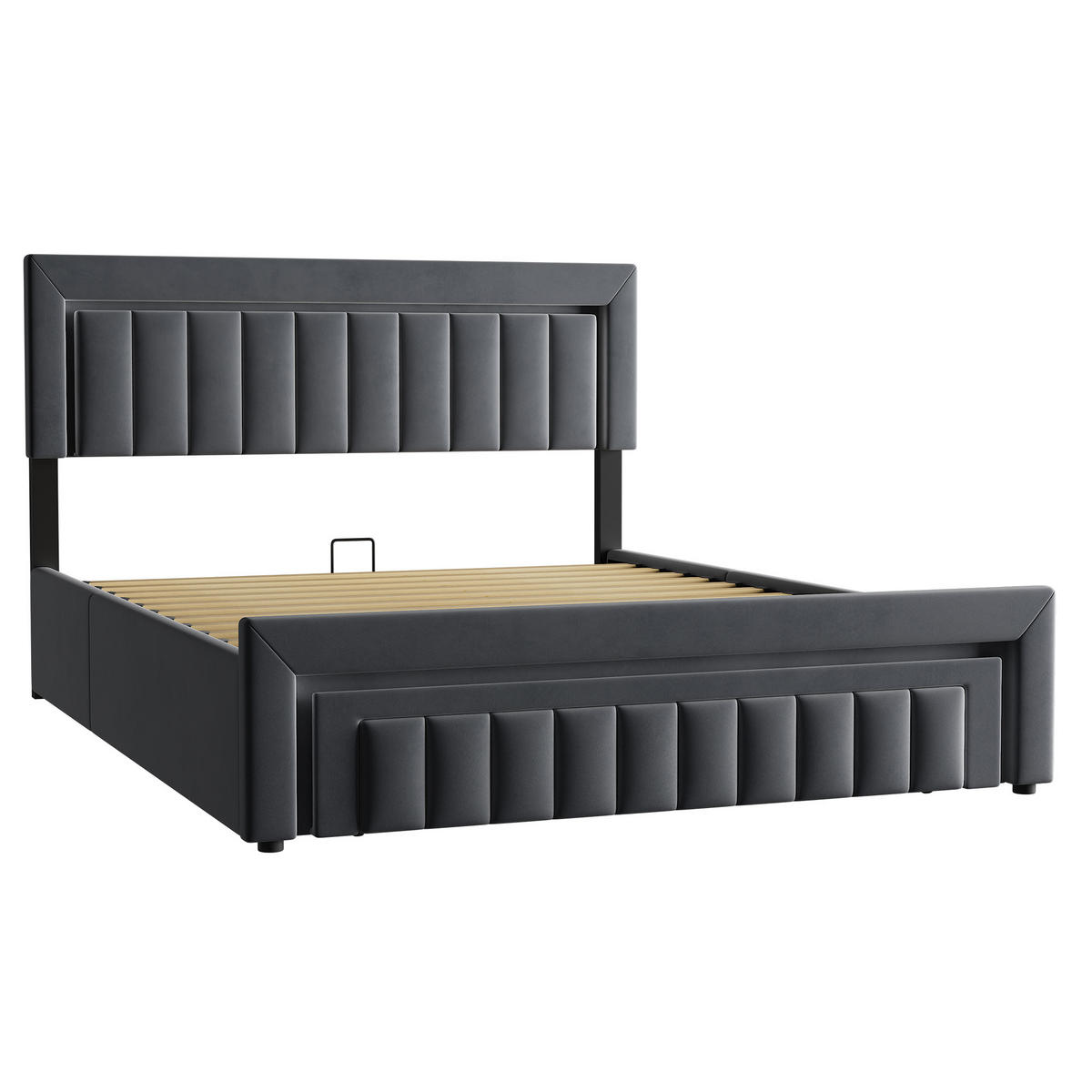 POLSTERBETT 160/200 cm aus Samt mit LED, Schubladen, Metallverstärkung, Dunkelgrau - Dunkelgrau, Textil (160/200cm) - Redom