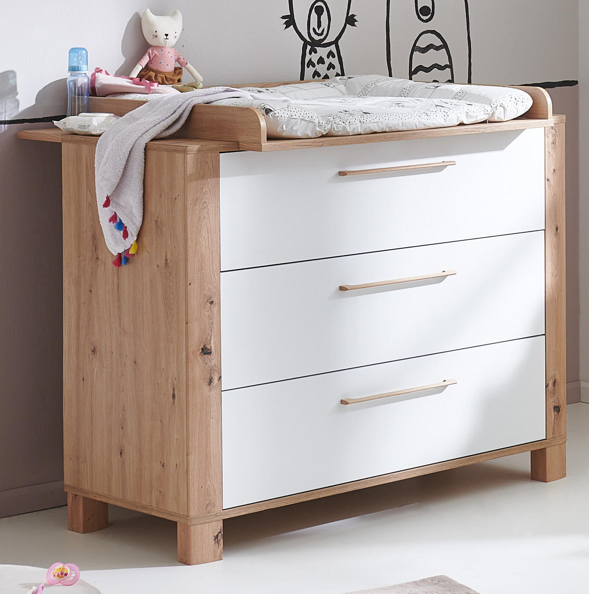 BABYZIMMER Mega-Set Marlon 7-tlg. - Weiß/Eiche Artisan, Holz/Holzwerkstoff (1/1/1cm) - arthur berndt