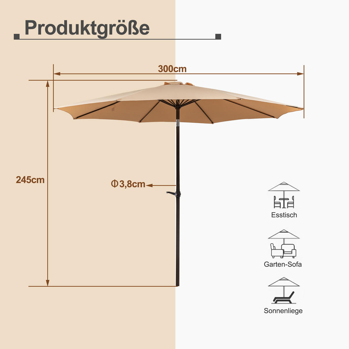 SONNENSCHIRM Ampel Rechteck khaki - Beige, Metall (300/300cm) - ComfortXL