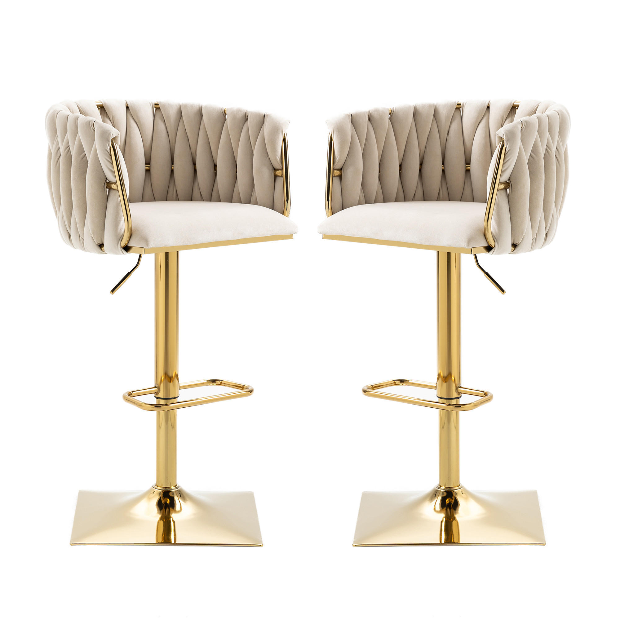 BARHOCKER mit Rückenlehne und Fußstütze - Creme, Textil (53/87/51cm)