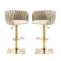 BARHOCKER mit Rückenlehne und Fußstütze - Creme, Textil (53/87/51cm)