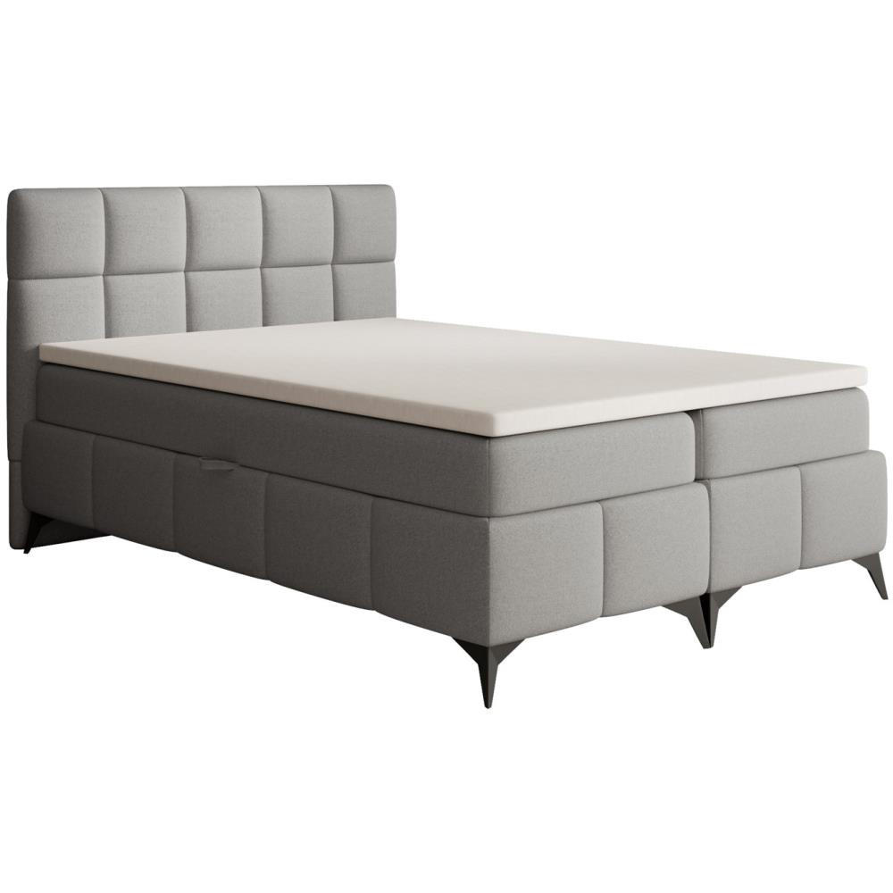BOXBETT Solido mit Bettkasten 140x200 cm hellgrau - Hellgrau/Schwarz, Textil/Metall (140/200cm) - Beautysofa