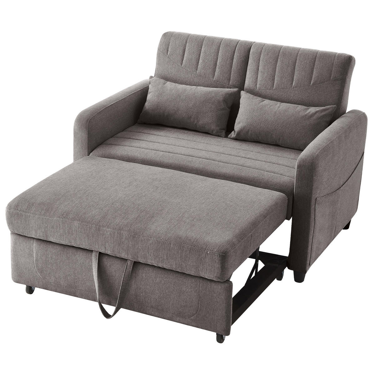 SCHLAFSOFA aus Baumwoll-Leinen-Stoff 166x95 cm Grau mit Ausziehfunktion, 3-fach verstellbarer Rückenlehne und 2 Kissen - Grau, Kunststoff (77/82.5/114cm) - Modfu