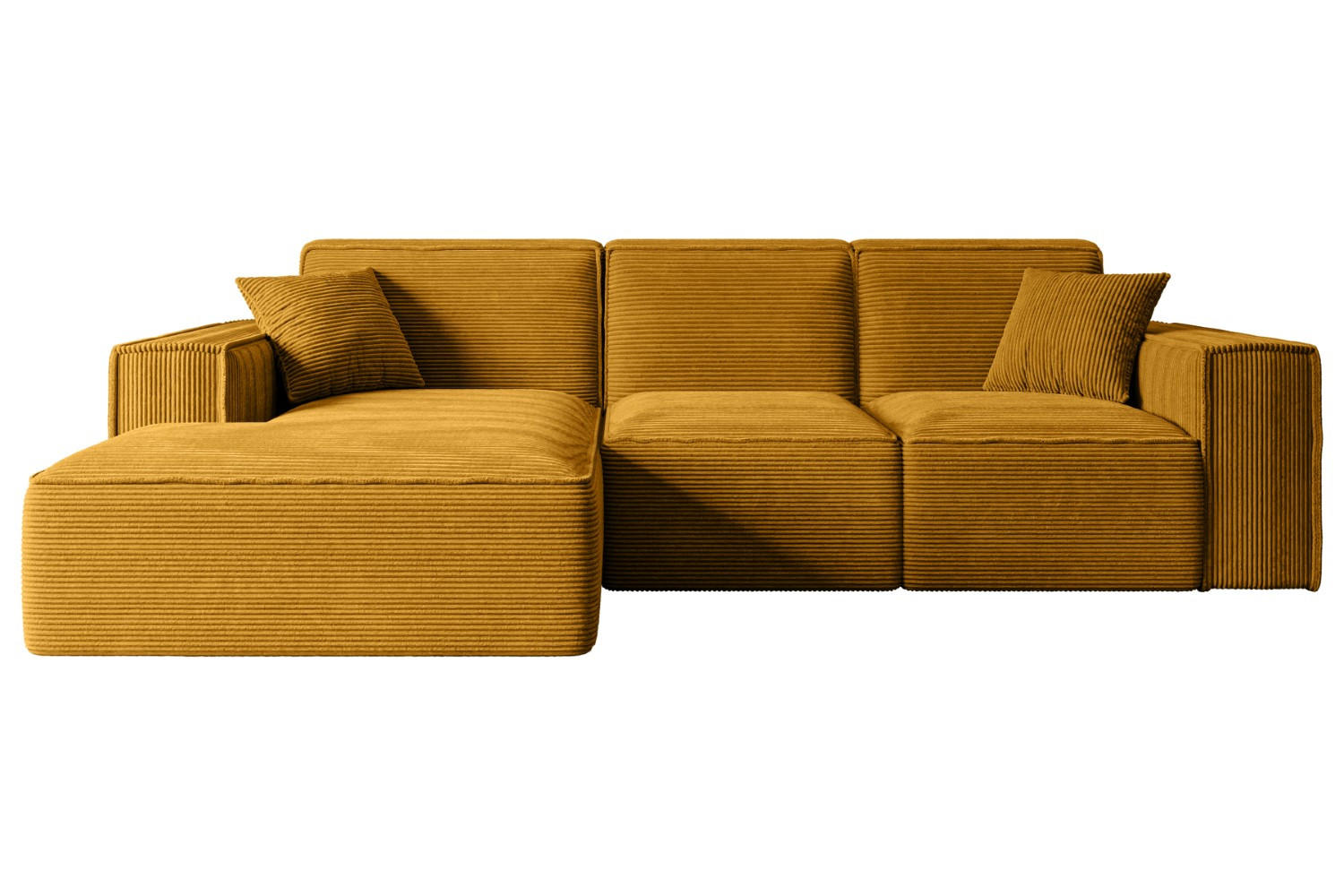 ALTDECOR ROHOVÁ SEDAČKA s otomanem vlevo SERRA-L – 266 × 169 × 80 cm hořčicově žlutý manšestr