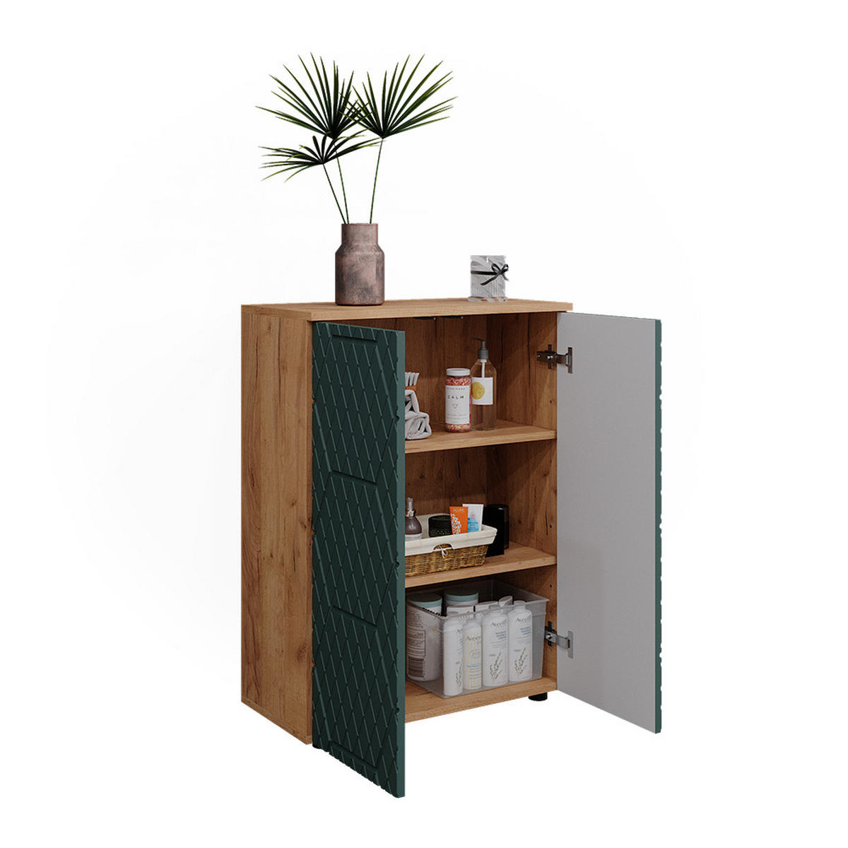MIDISCHRANK Irma Goldkraft Eiche/Grün 60 x 81 cm - Eiche Wotan/Grün, Holzwerkstoff (60/81/30cm) - Vicco