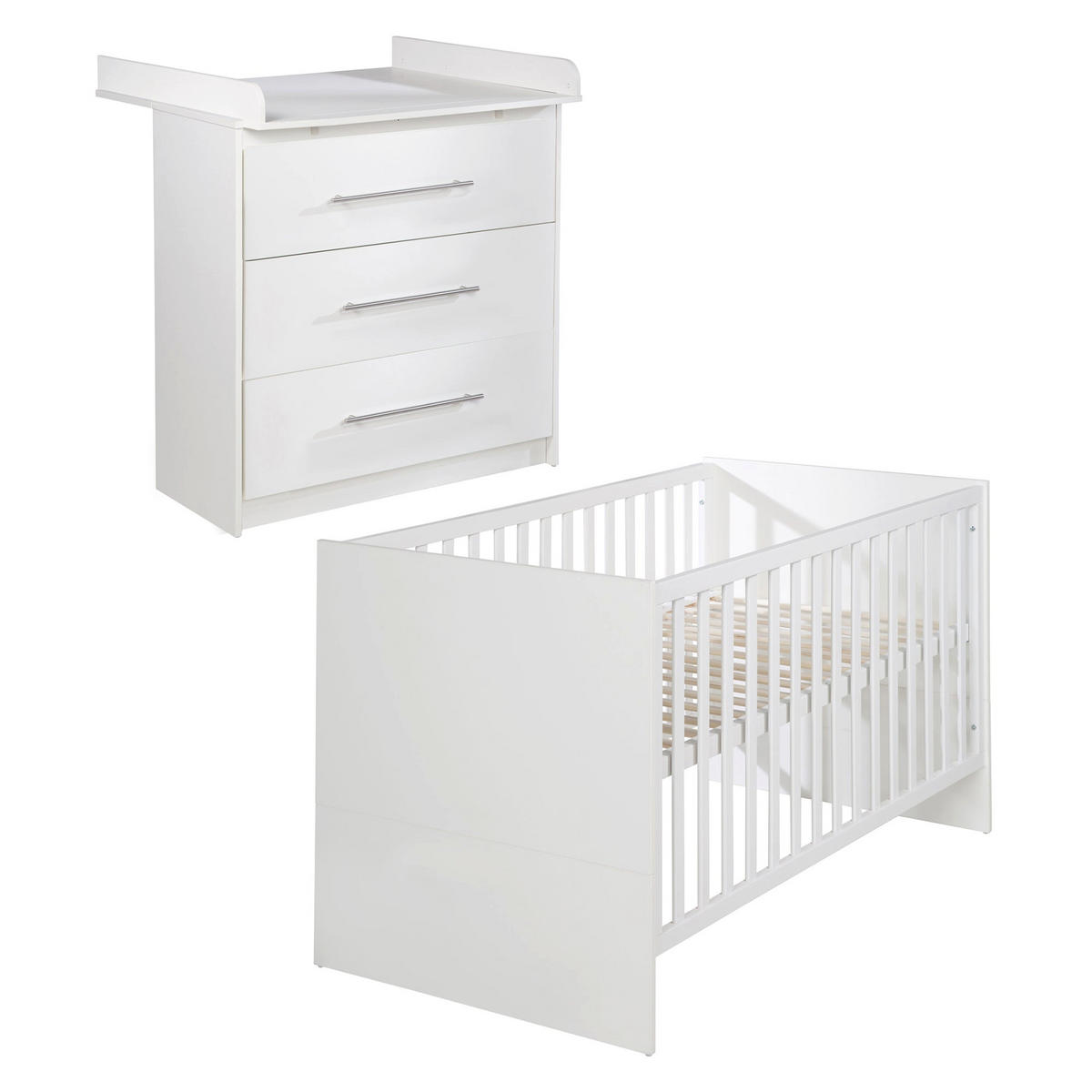 BABYZIMMER-SET Maren, mit schmaler Wickelkommode, 2-teilig - Weiß, Holzwerkstoff (76/80/142cm) - Roba