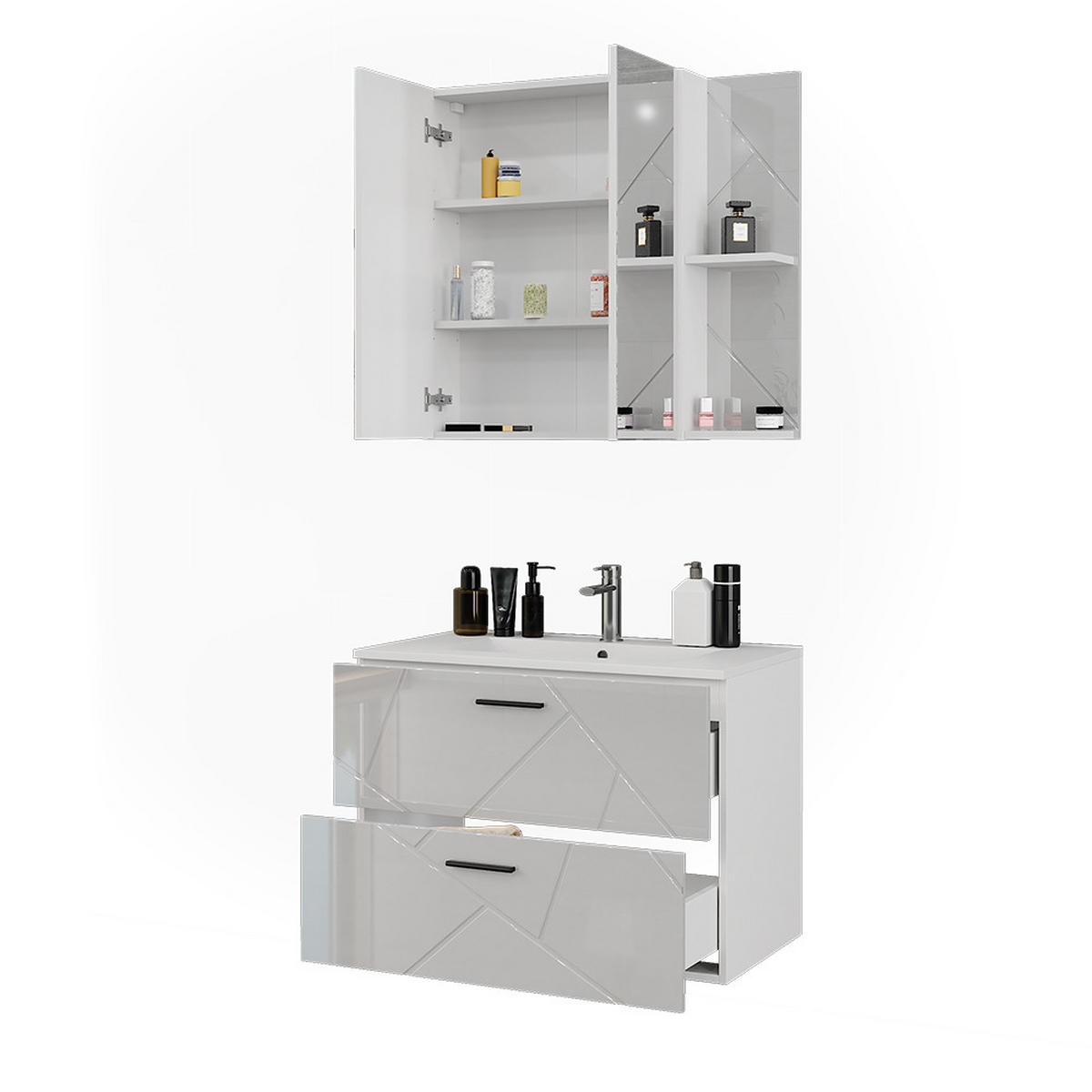 SADA KOUPELNOVÉHO NÁBYTKU Irma Bílá/bílý vysoký lesk - vysoce lesklá bílá, kompozitní dřevo (80/57/44.6cm) - Vicco