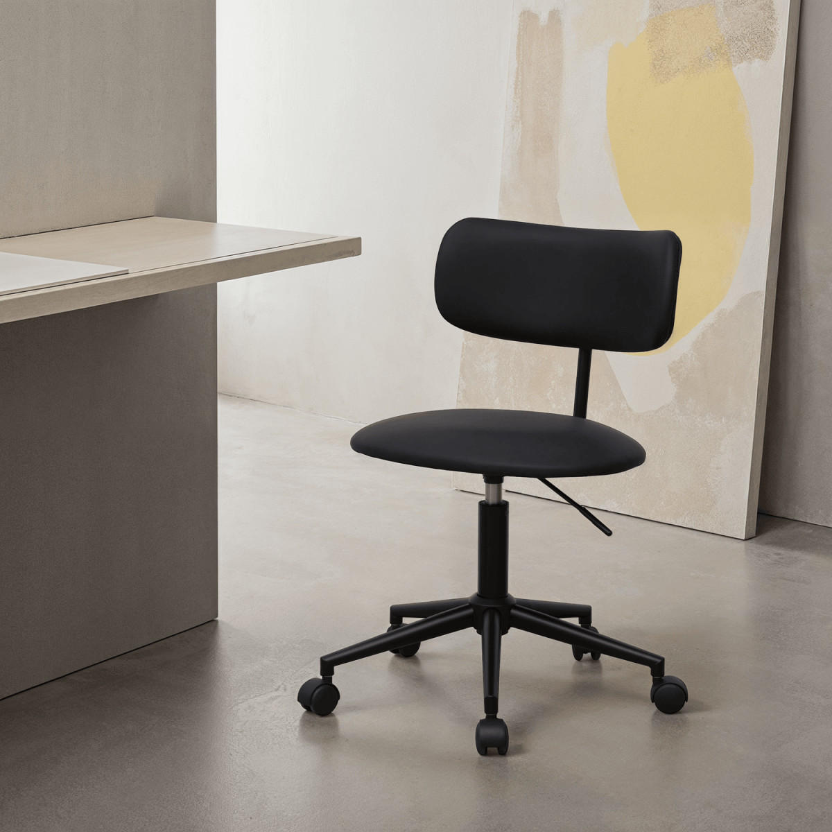 DREHSTUHL höhenverstellbar in Kunstleder Schwarz - Schwarz, Textil/Metall (56/74/57cm) - Furnhouse