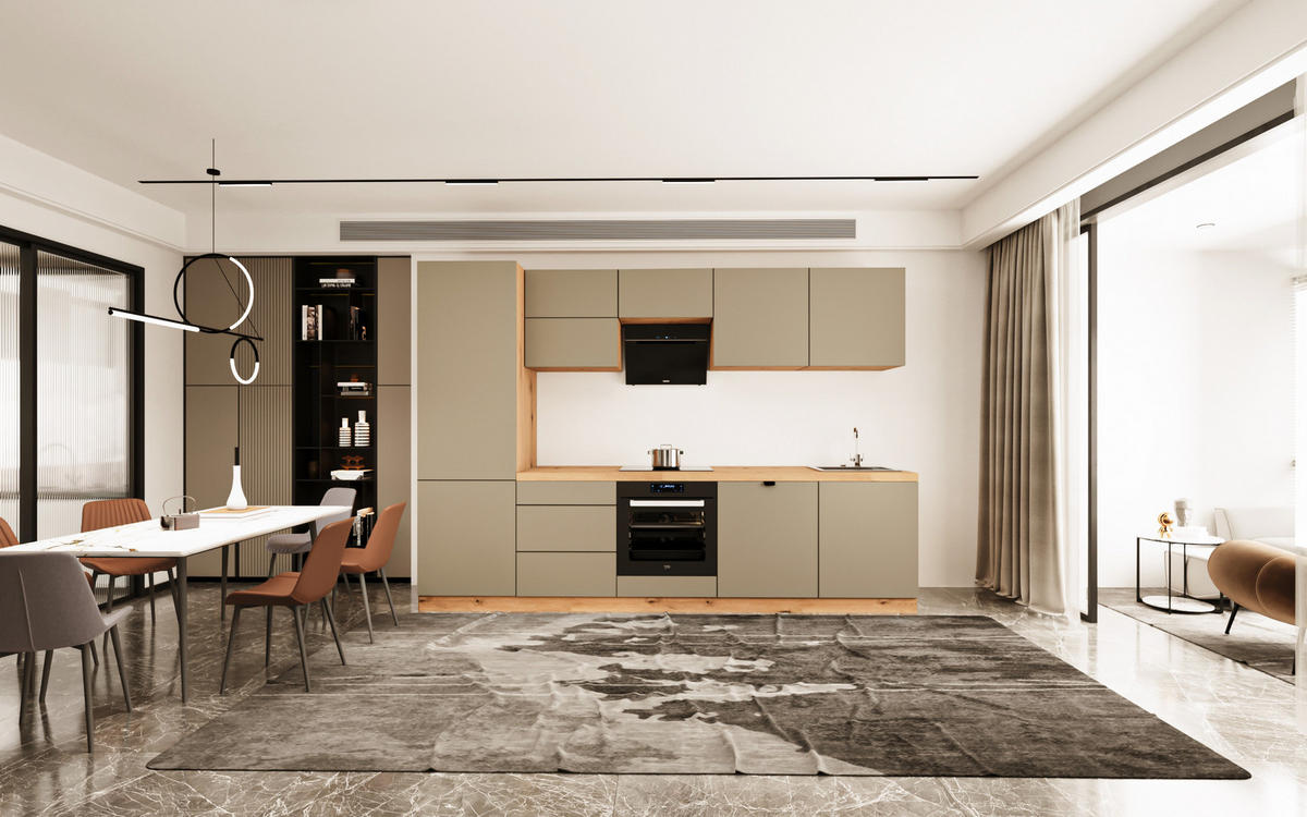 KÜCHENZEILE 300 cm - Langen KL29-M300 - in Beige/Matt - Beige, Holz (300/212/58cm)