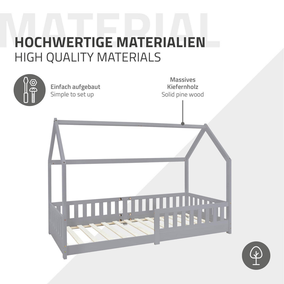 KINDERBETT mit Dach 90x200 cm Hellgrau - Hellgrau, Holz (90/200cm) - ML-DESIGN