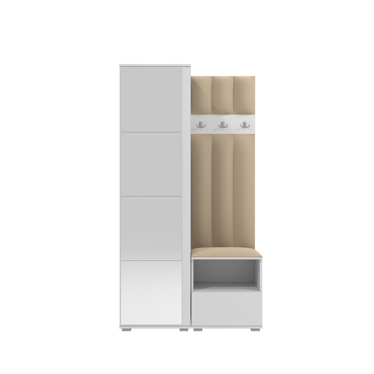 GEPOLSTERT Garderoben-Set Nela I LUX (Spiegel – Farbe Weiß + Stoff Trinity 04) - Beige/Silberfarben, Holz/Holzwerkstoff (100/187/40cm) - Ravio