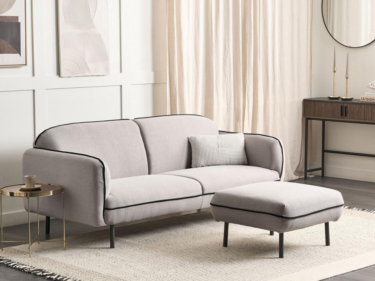 3-SITZER-SOFA hellgrau/schwarz mit Ottomane Tonsberg - Schwarz/Grau, Textil (198/78/85cm) - Beliani