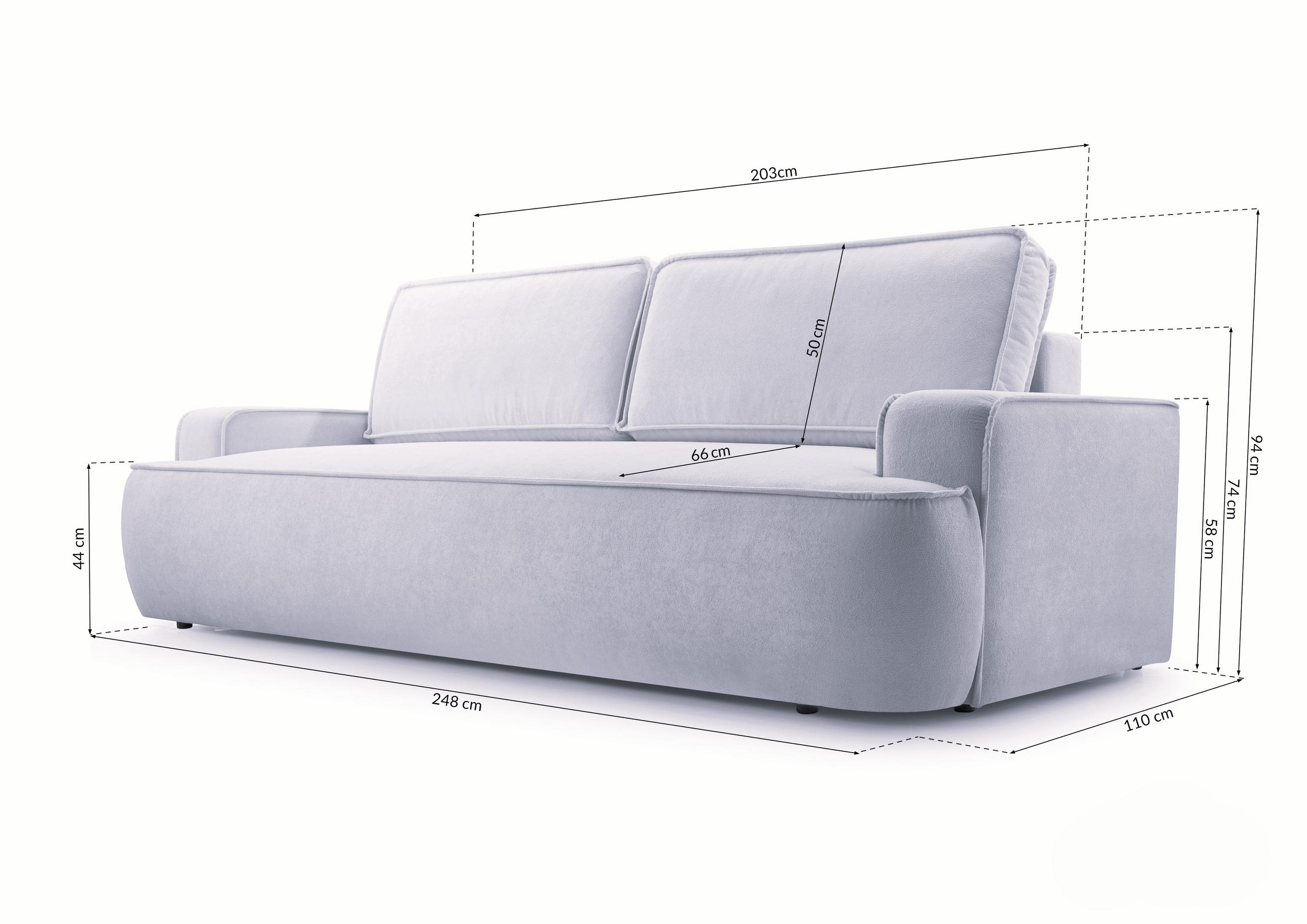 Thumbnail - Masseno Bettsofa, Schwarz, Textil, 4-Sitzer, 110x94x248 cm, Wohnzimmer, Sofas & Couches, Schlafsofas