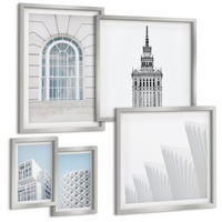 BILDER SET 5er Set - 50x50 cm & 20x30 cm & 40x60 cm Silberner Rahmen - Moderne Architekturgeometrie - Silberfarben, Kunststoff (40/60cm) - TULUP