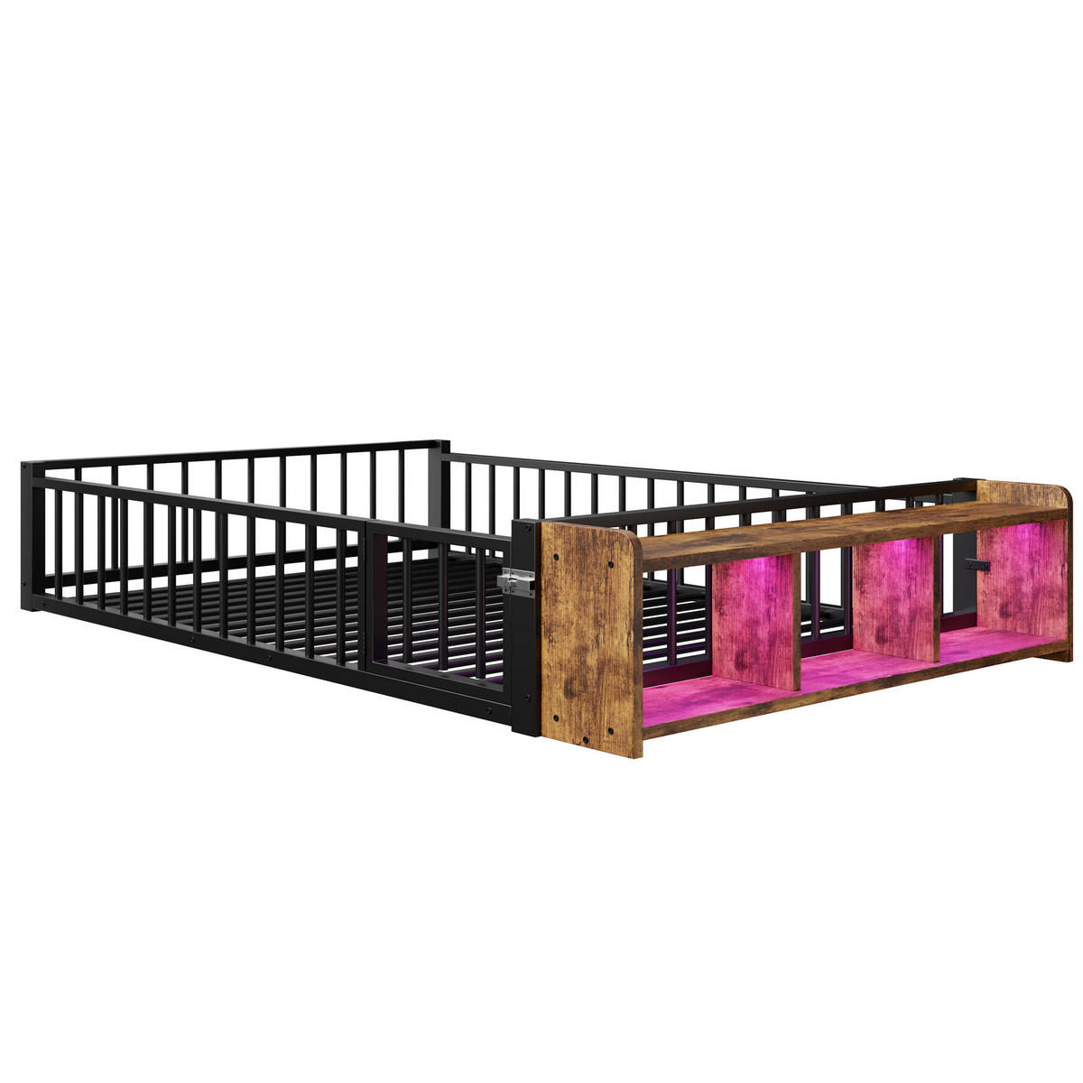 METALLBETT 140/200 cm in Schwarz mit Ablagefächern und Schutzgeländer - Schwarz, Holzwerkstoff/Metall (140/200cm) - CHICFURN