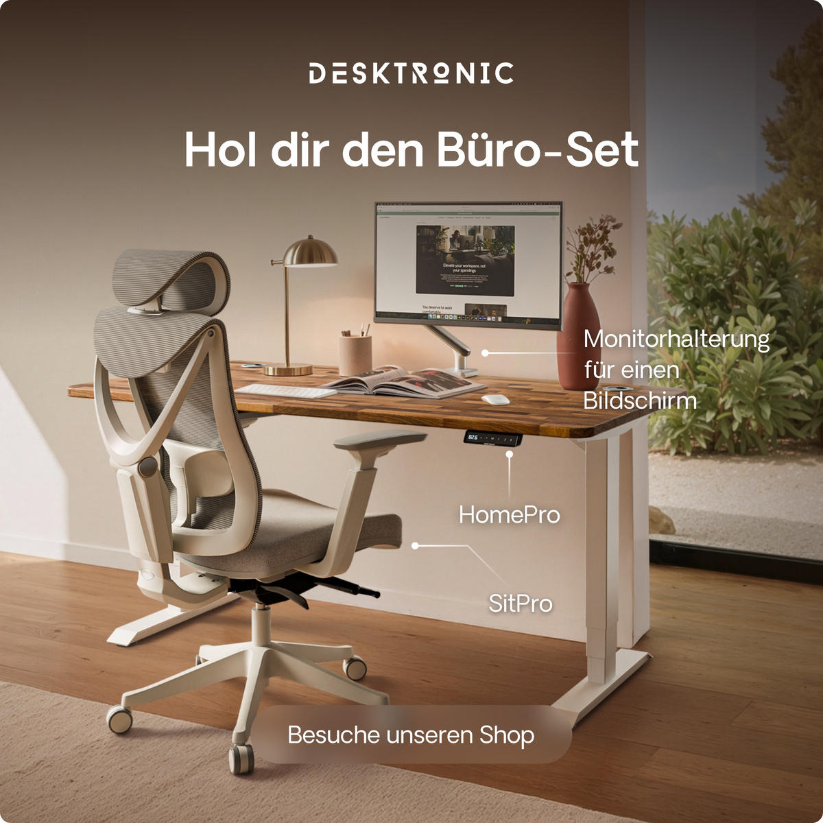 SCHREIBTISCH Elektrisch Höhenverstellbarer HomePro 120x60cm Weiß/Massive Walnuss mit Memory-Funktion, Anti-Kollisions Technologie - Walnussfarben/Weiß, Holz (60/120/63.5cm) - Desktronic