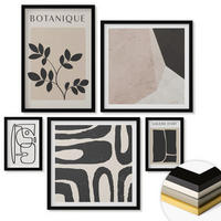WANDBILDER 5er-Set - 50x50 cm & 20x30 cm & 40x60 cm Schwarzer Rahmen - Abstrakte Boho-Musterformen - Schwarz, Kunststoff (40/60cm) - ArtPrintCave