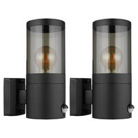 WANDLEUCHTE Edelstahl Schwarz rauchig 2er Set - Schwarz, Metall (10.2/24.5/17cm) - Globo Lighting
