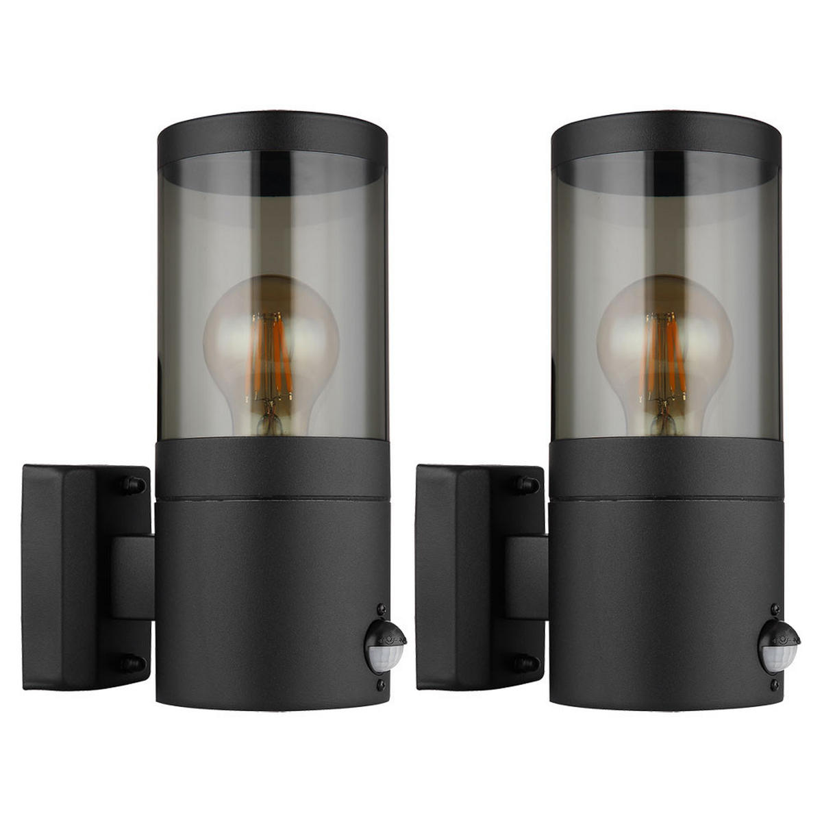 WANDLEUCHTE Edelstahl Schwarz rauchig 2er Set - Schwarz, Metall (10.2/24.5/17cm) - Globo Lighting