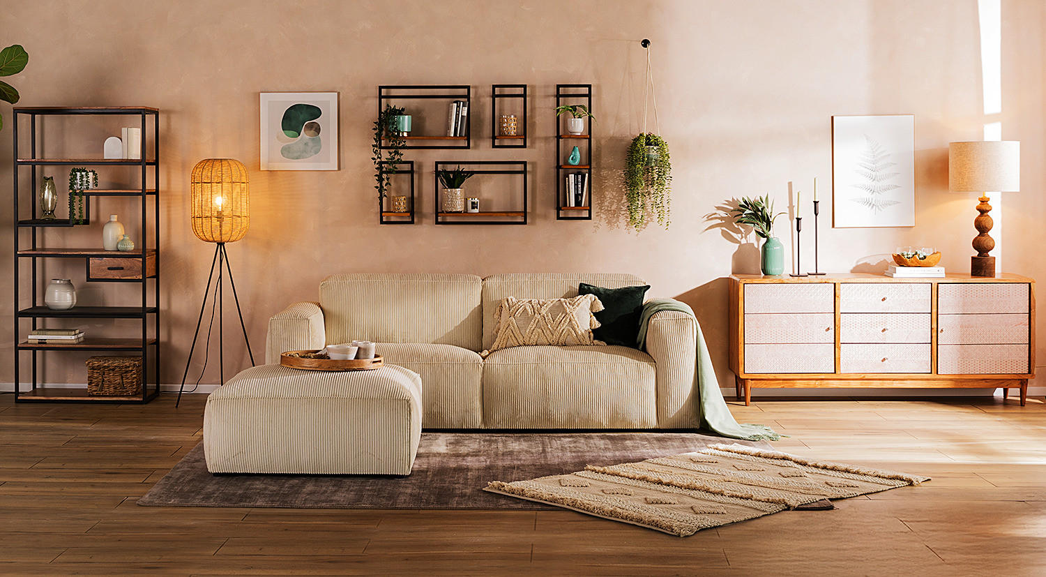 3-SITZER SOFA - Creme/Schwarz, Textil (240/75/96cm) - home24