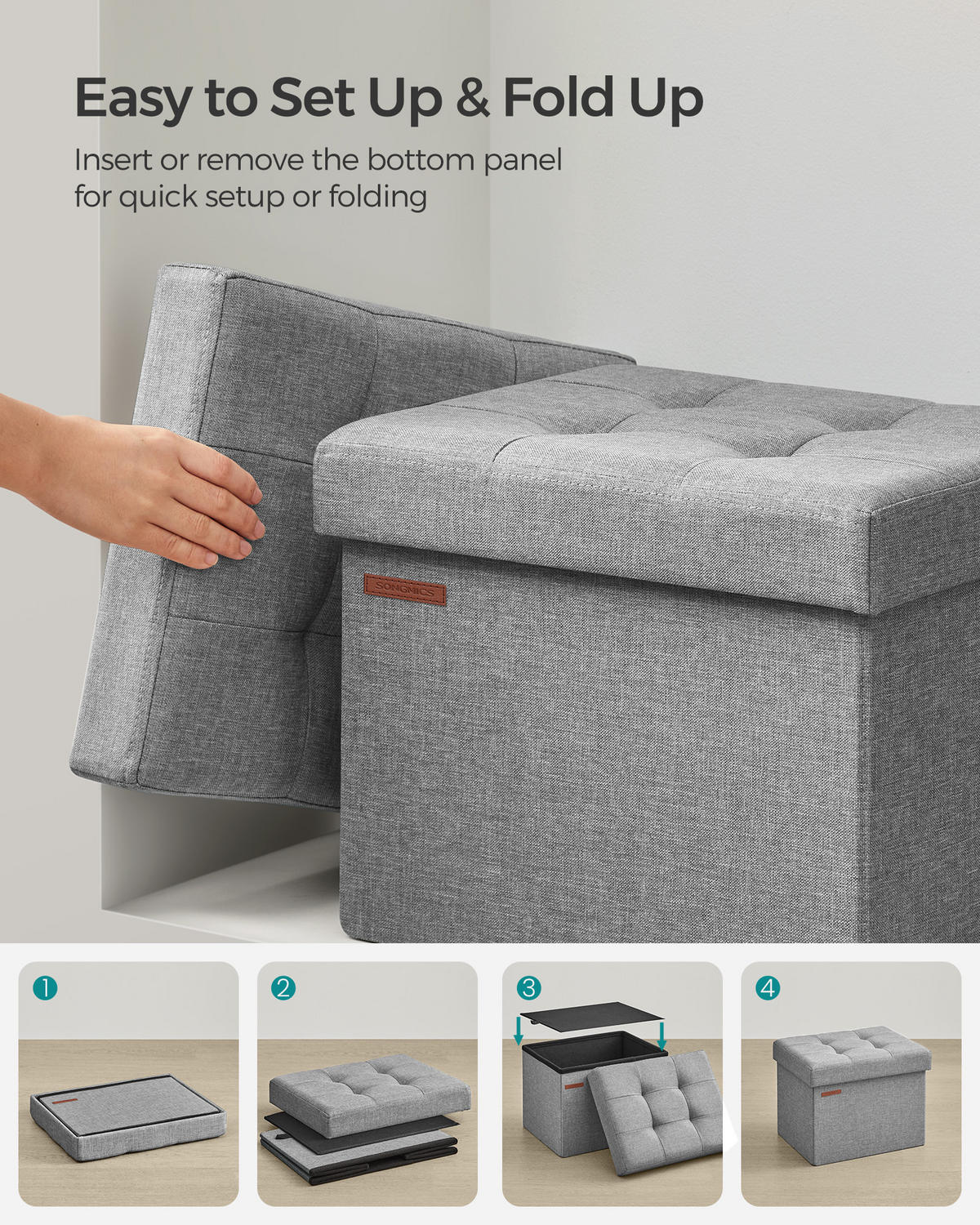 SITZHOCKER Monica - Hellgrau, Textil (32/31/40cm) - SONGMICS