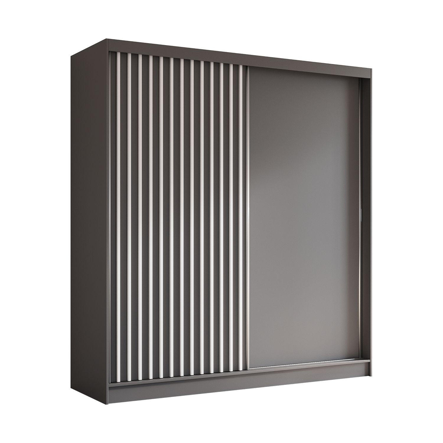 SCHWEBETÜRENSCHRANK Erika 200 cm mit Lamellen ohne Spiegel 2-türig, grau, grau, Lamelle weiß - Weiß/Grau, Kunststoff (200/216/61cm) - Margaret Hadas24