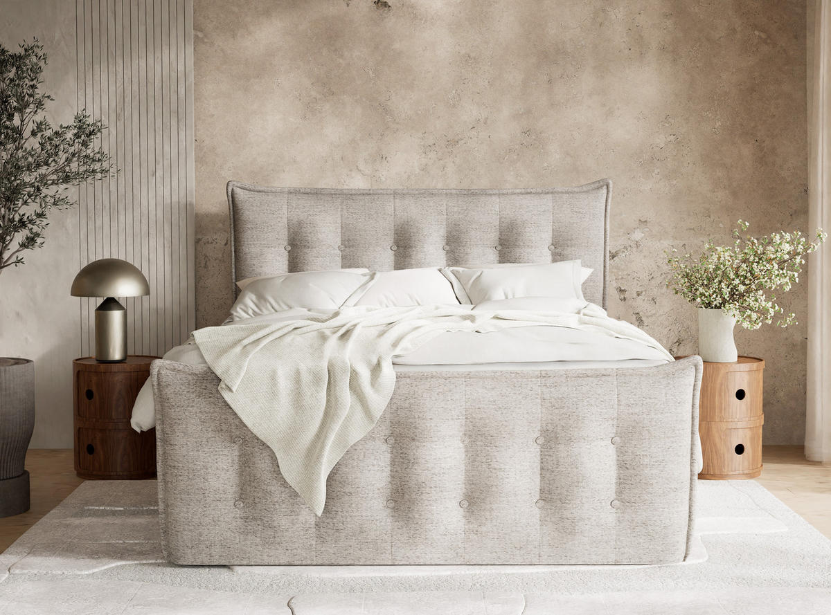 BOXSPRINGBETT Fatu 200/200 cm, in Hellbraun, Bettkasten, Matratze, Topper - Hellbraun/Schwarz, Holz/Holzwerkstoff (200/200cm) - Maison de Reve