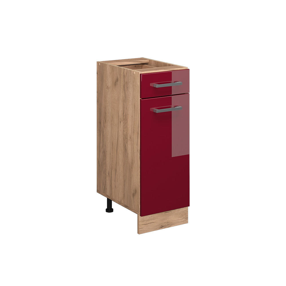 KÜCHENUNTERSCHRANK R-Line Bordeaux Hochglanz 30 cm ohne AP - Bordeaux/Eiche Wotan, Holzwerkstoff (30/81.6/46cm) - Vicco