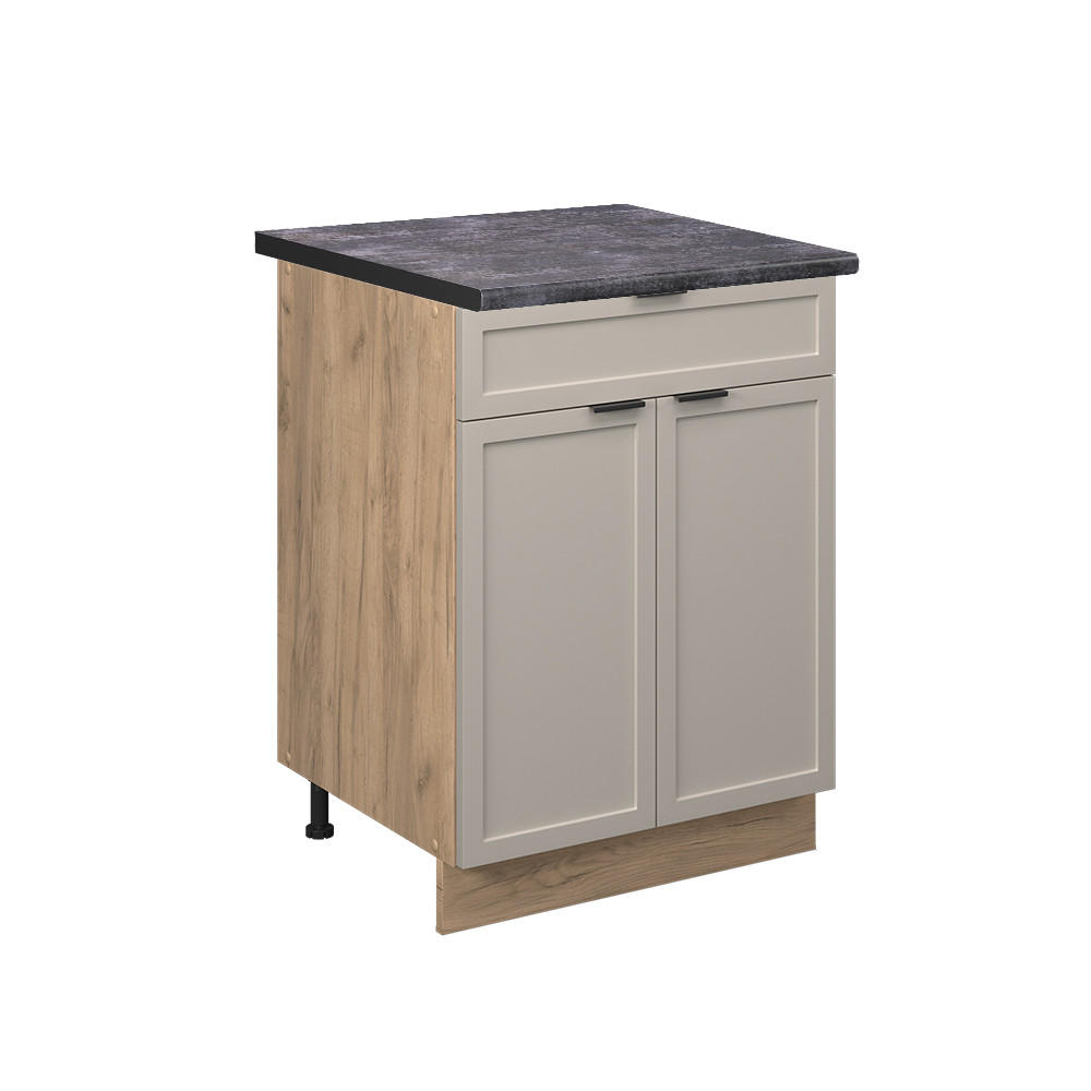 KÖKSUNDERSKÅP Fame-Line Gråbeige 60 cm med låda, AP antracit Grå, Honungsek 82/60/60 cm