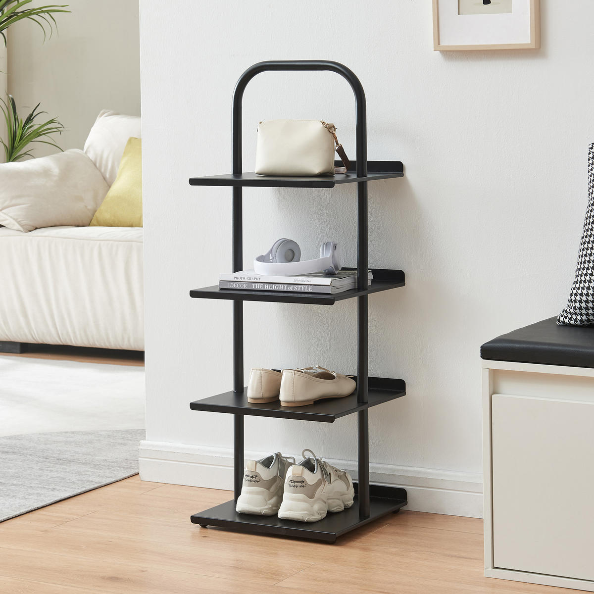 OBUVNÍK Poytya - černá, kov (34/96/32cm) - [en.casa]