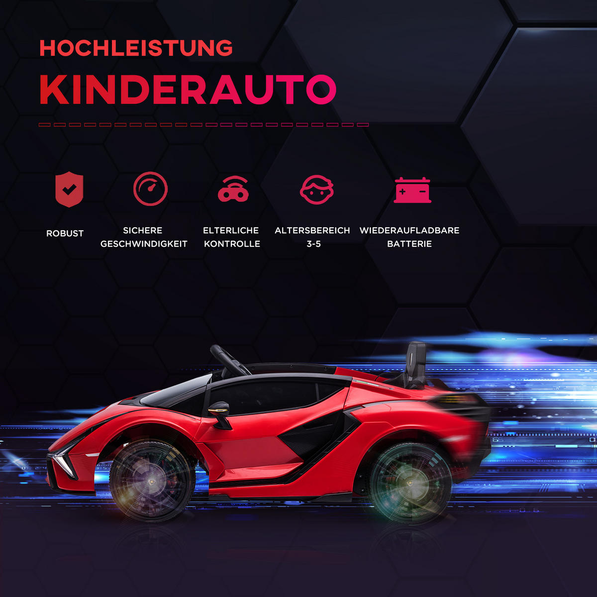 KINDER ELEKTROAUTO, Kunststoff+ Metall, Rot - Rot, Metall (108/62/40cm) - HOMCOM