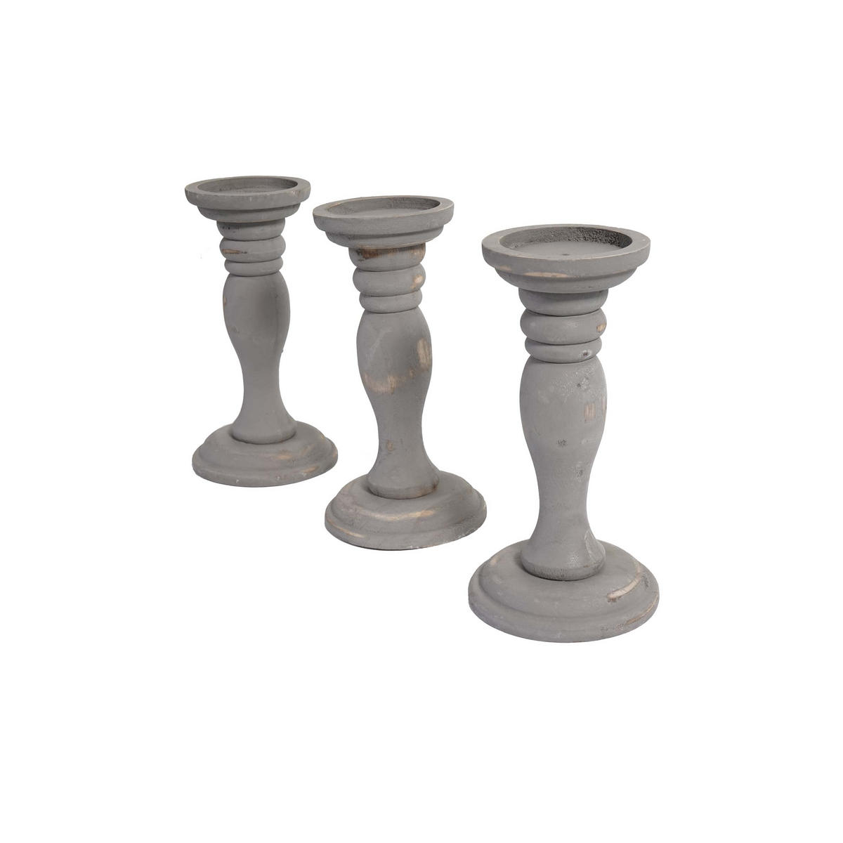 KERZENSTÄNDER 3ER-SET Grau - Grau, Holz (12/24/12cm) - MCW
