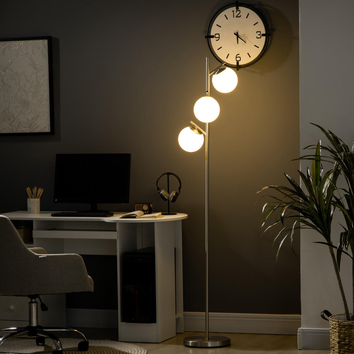 STEHLEUCHTE, Stehlampe, 40 W Standlampe mit E27 Fassung, Metall, ohne Glühbirne - Silberfarben, Metall (27/27/169cm) - HOMCOM