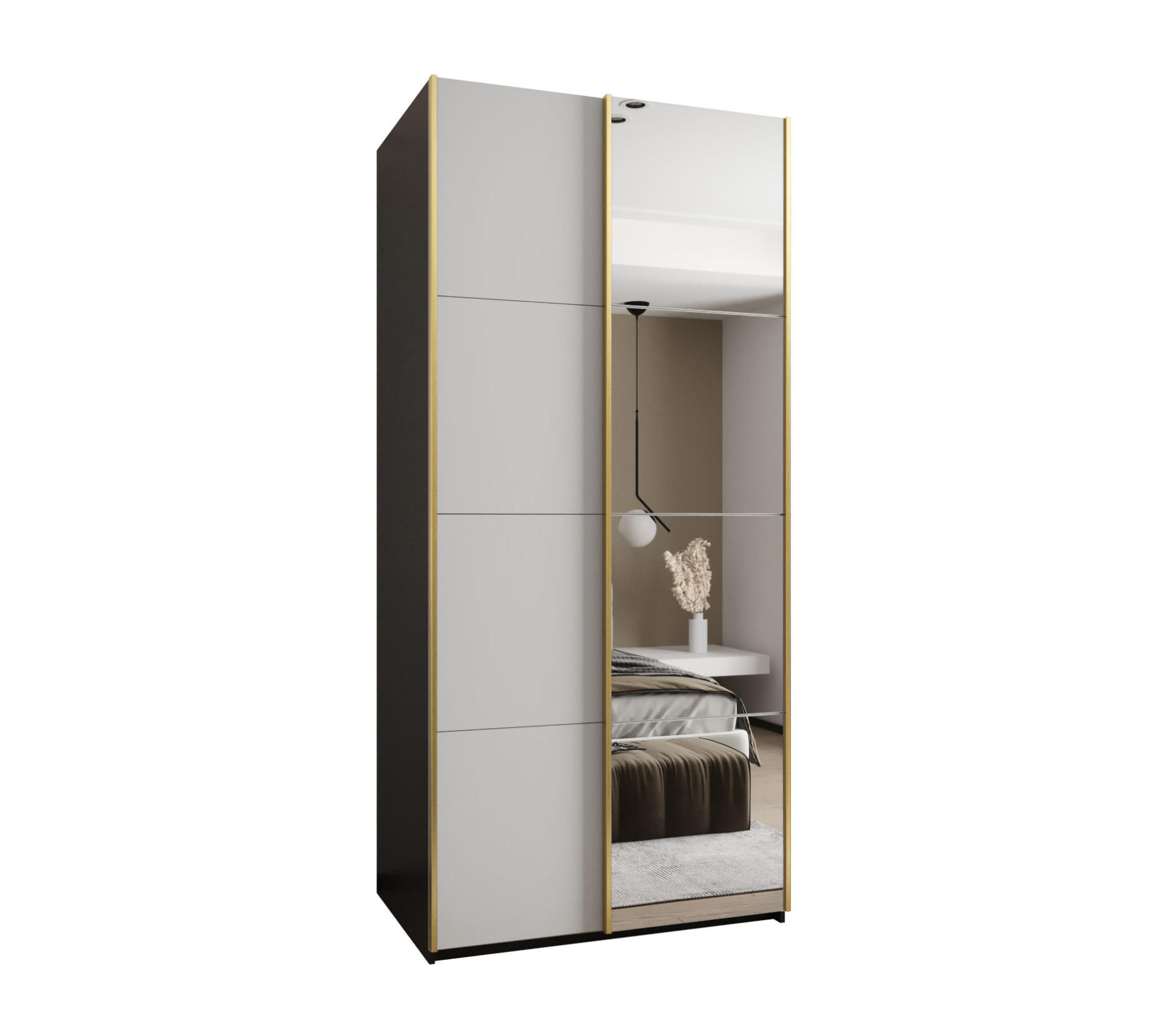 Abiks Möbel Schwebetürenschrank Schwarz, Weiß, Gold 110x245x64 cm