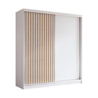 KLEIDERSCHRANK mit furnierten Schiebetüren und Aluminium-Leisten, LED-Beleuchtung - LABELO - 200 cm Weiß+Weiß+Artisan - Weiß/Eiche Artisan, Holzwerkstoff (200/216/61cm) - ALTDECOR