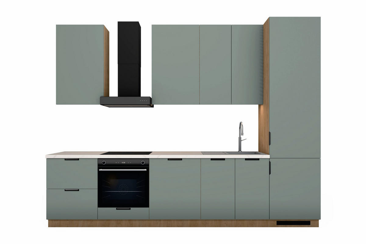 KÜCHENZEILE Sorento Grün & Sonoma Eiche – 320 cm – KÜ-SORENTO3-001 - Grün, Holzwerkstoff (320/247/58cm) - ROYAL24_MARKT