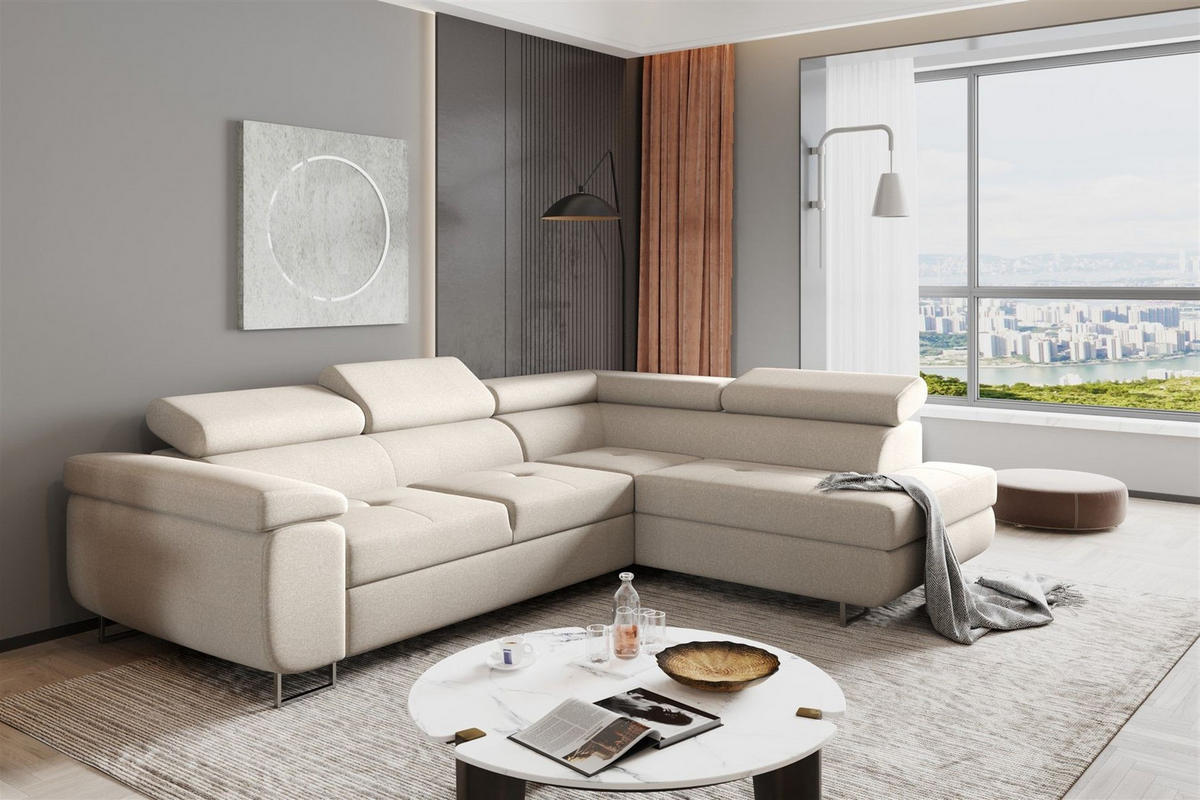 ECKSOFA Jade Mit Schlaffunktion - Beige, Holzwerkstoff/Textil (275/202cm) - Fun Möbel
