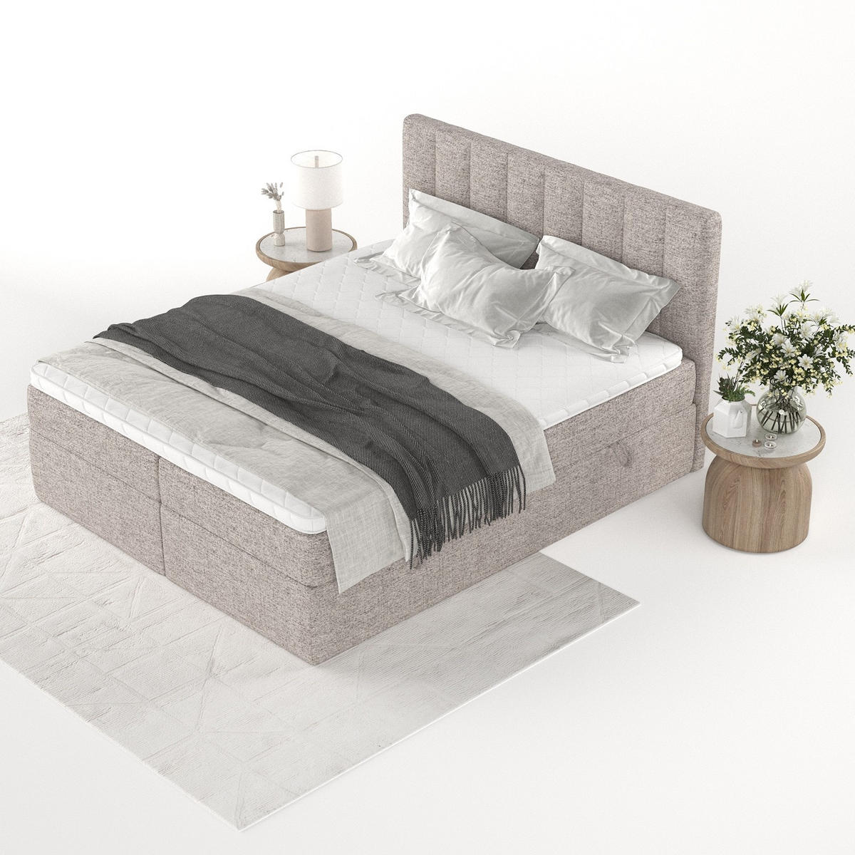 BOXBETT Bari 140/200 cm Beige im Neve Stoff - Beige, Holz/Holzwerkstoff (140/200cm) - AltaBeds