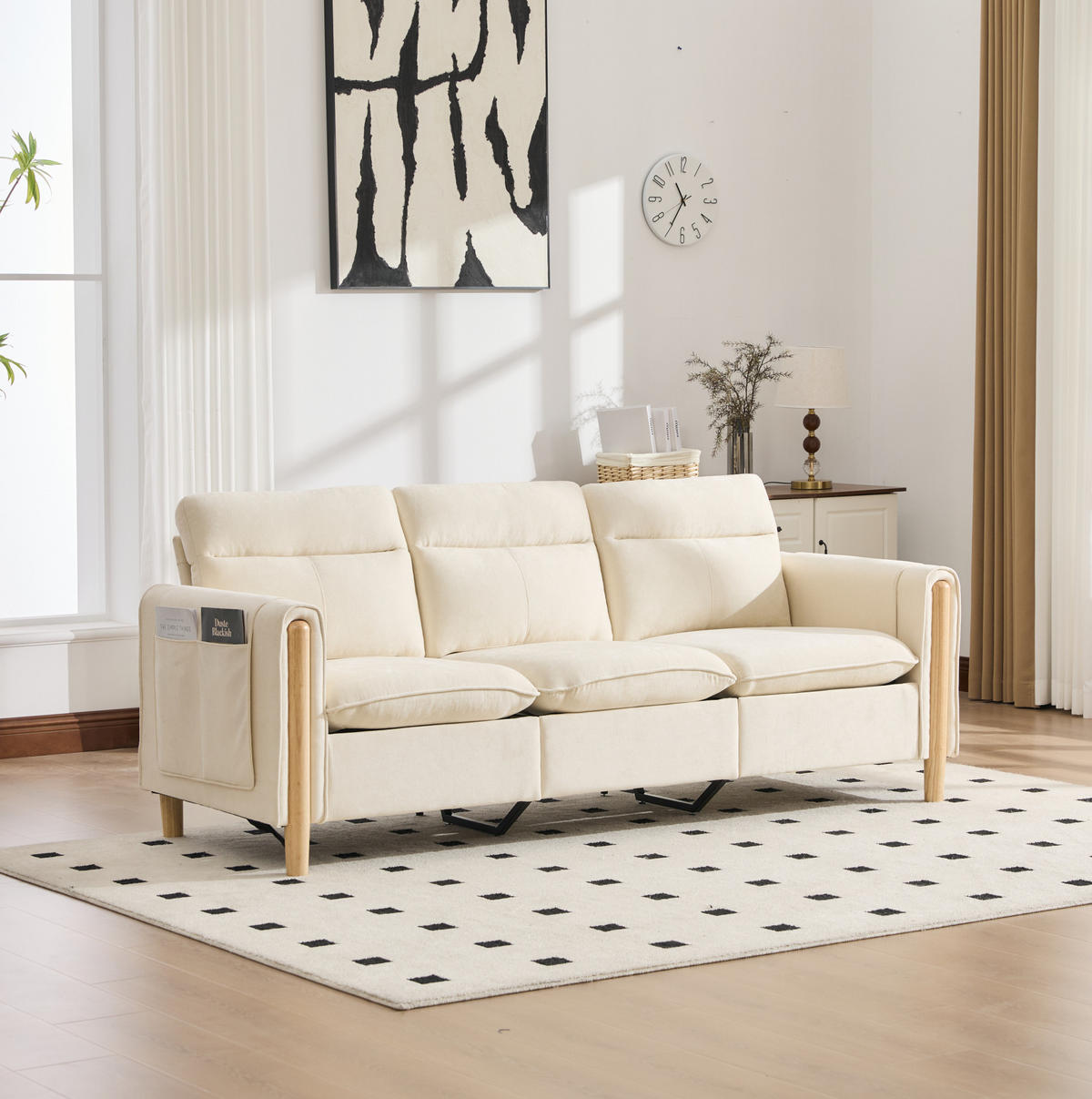 SOFA mit Stauraum und Hocker 201 cm Beige - Beige, Holz (77/201cm) - Meubliv