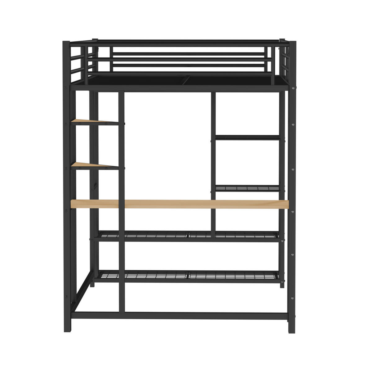 HOCHBETT 140/200 cm Schwarz aus Metall und MDF mit Schreibtisch und Kleiderstange - Schwarz, Metall (140/200cm) - OKMYHOME
