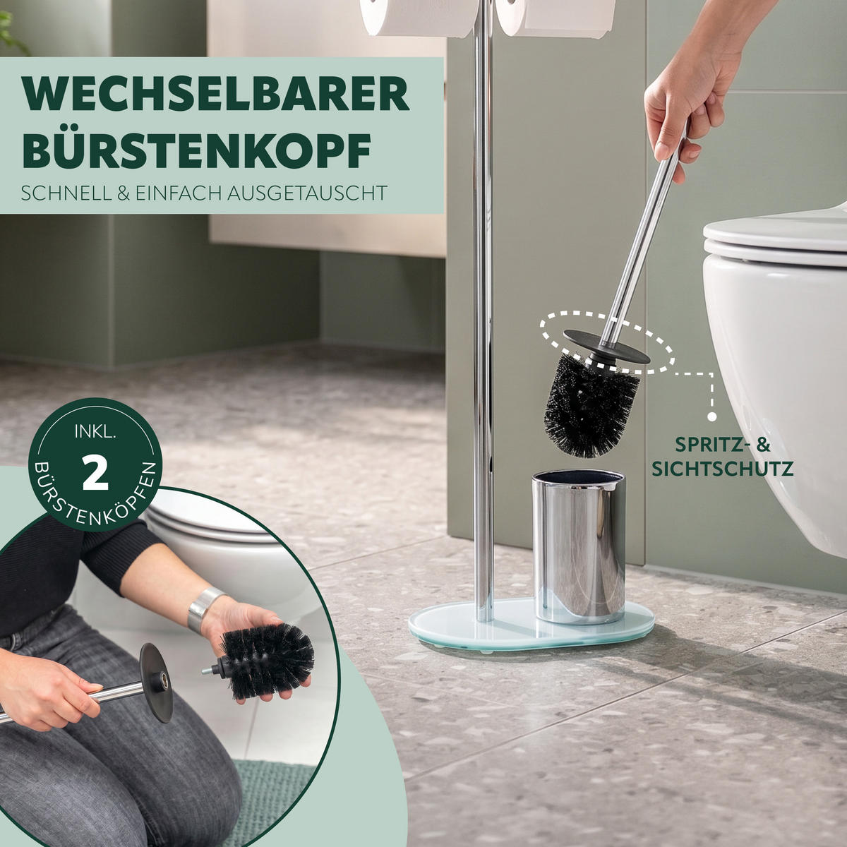 STAND-WC-GARNITUR, weiß, Edelstahl - Weiß, Metall (28.5/72.5/12cm) - bremermann