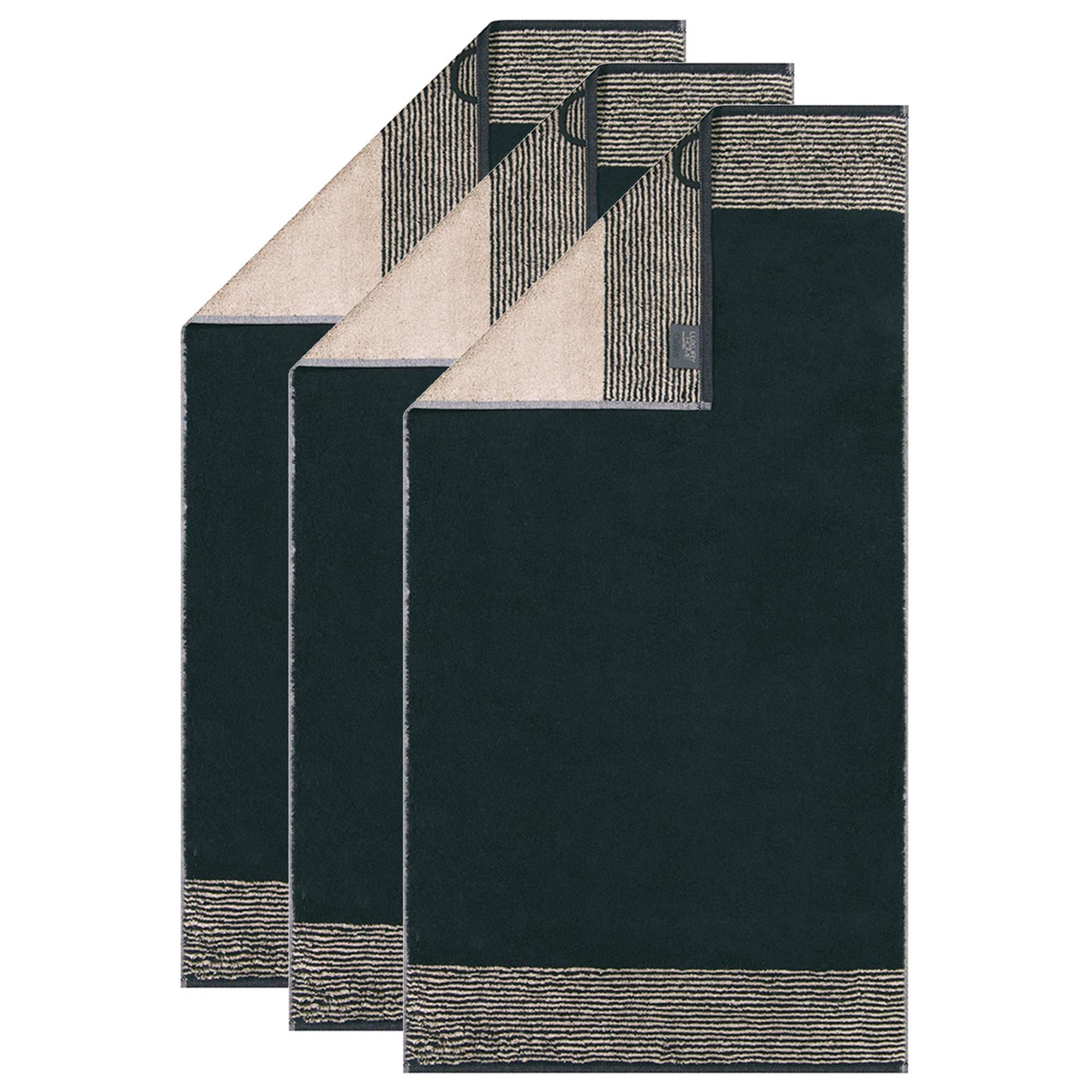 HANDTUCH Unisex Luxury Home Two-Tone Schwarz 3er Pack Baumwolle - Schwarz, Textil (100/50cm) - Cawoe