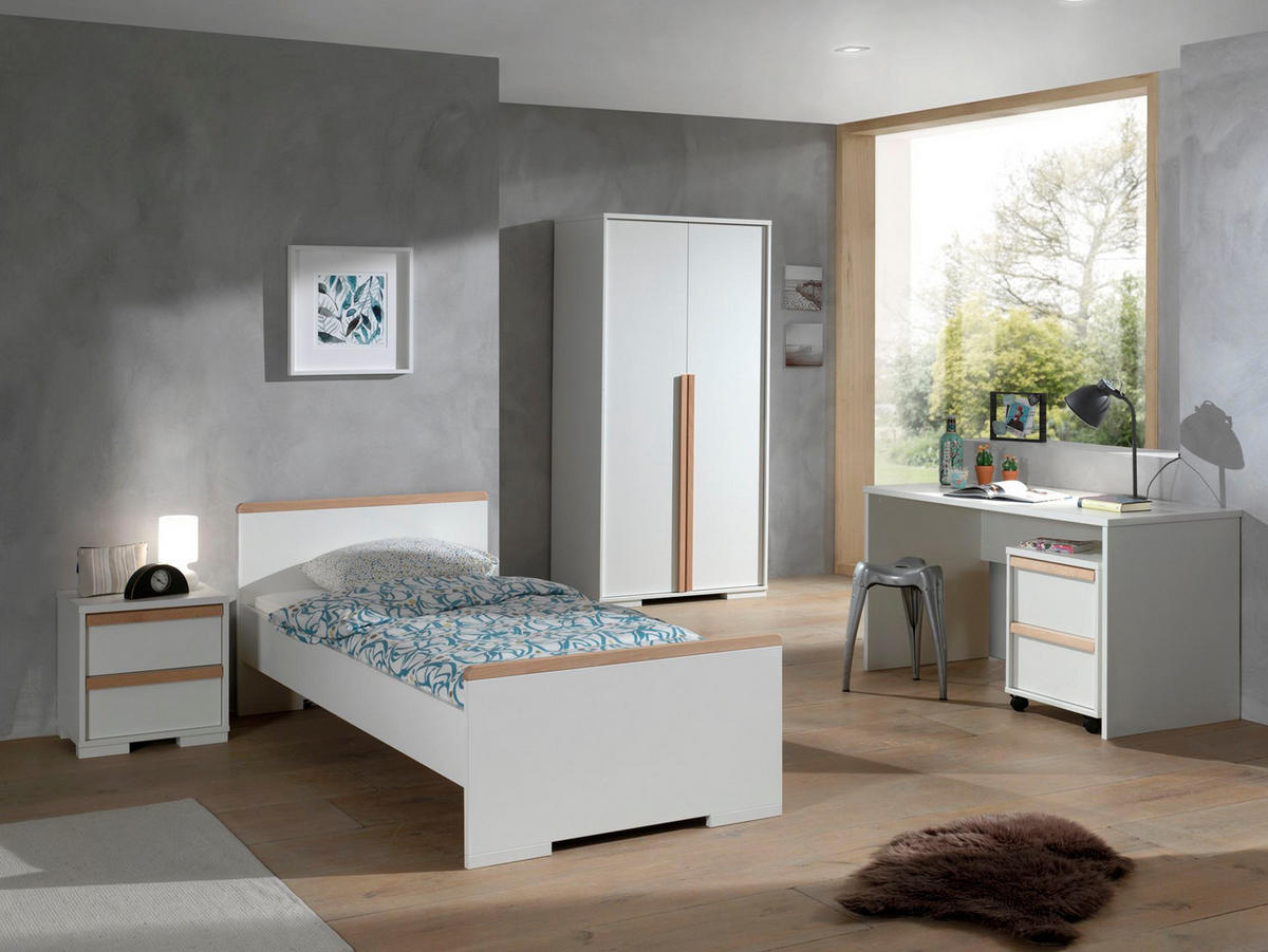 KINDERZIMMER komplett Set 5-tlg. Kariotta 7 Weiß Griffe Massivholz - Buchefarben/Weiß, Holzwerkstoff (540/1/302cm) - 58aufmkessel