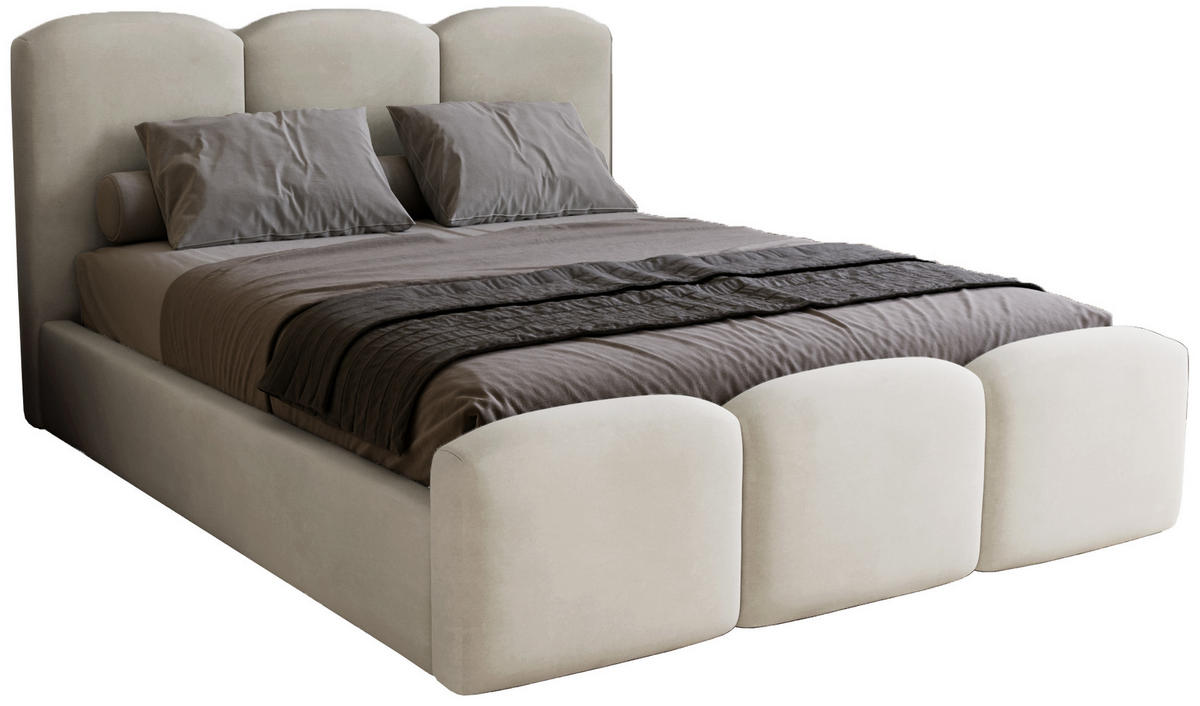 POLSTERBETT 140x200 cm Capri mit Bettkasten, Samt, Hellgrau - Hellgrau, Holz/Textil (140/200cm) - Emporius