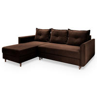 ECKSOFA PISAN L-S Braun Plüsch-Stoff mit Schlaffunktion - Braun, Holz (220/140cm) - MASSENO