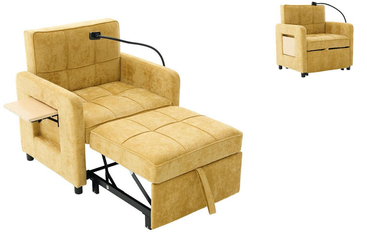 FERNSEHSESSEL Relaxsessel,Polsterliege mit Stauraum,Chenille,Gelb - Gelb, Textil (79/83/167cm) - LVHOM