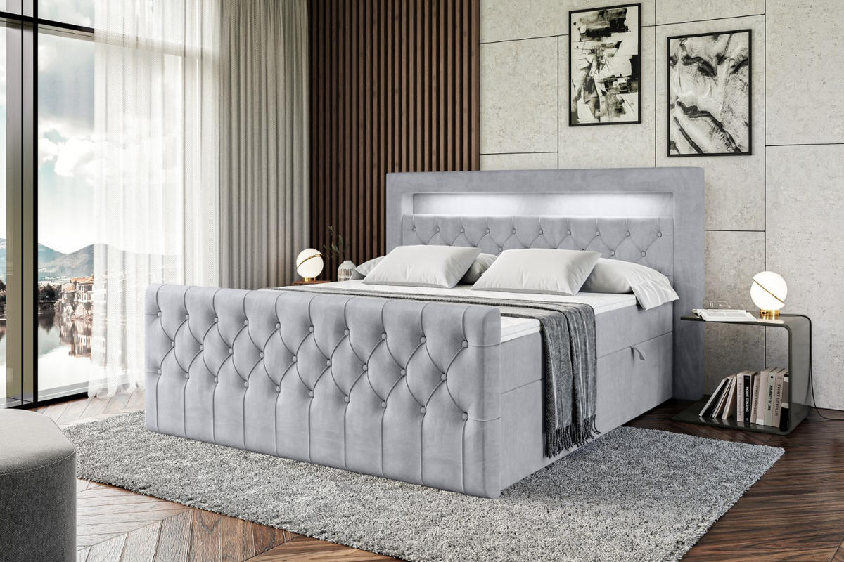 BOXBETT AURORA - 160x200 - H3 - Hellgrau - Hellgrau, Holzwerkstoff (160/200cm) - ALTDECOR
