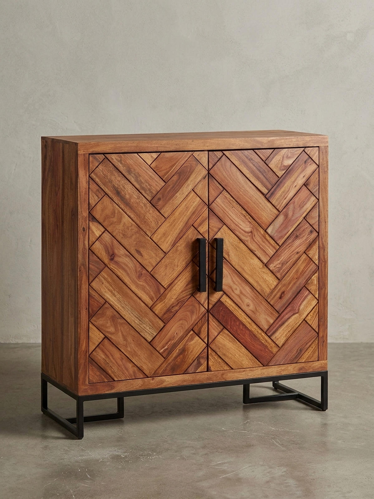 SCHUHSCHRANK – Massivholz, 100x105x40 cm, Fischgrätmuster, große Ablage - Schwarz/Braun, Holz/Metall (100/105/40cm) - KADIMA DESIGN