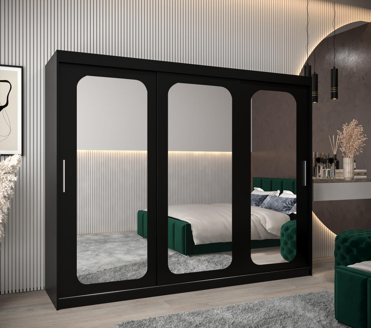 SCHWEBETÜRENSCHRANK 200/250/62 3-türig - Silberfarben/Schwarz, Holz/Kunststoff (250/200/62cm) - MÖBEL KRYSPOL